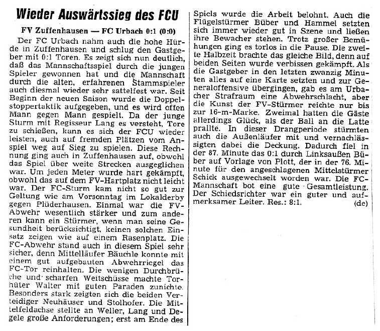 FV Zuffenhausen FCTV Urbach Saison 1967-68 5. Spieltag 17.09.1967