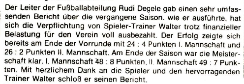 FCTV Urbach Bericht Hauptversammlung 1978 Meistersaison 1977 1978