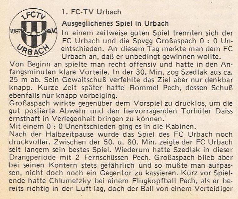 FCTV Urbach SpVgg Grossaspach Saison 1980 81 08.03.1981 Teil 1
