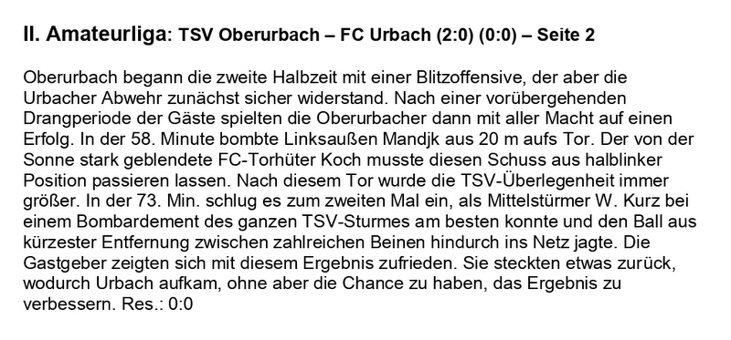 TSV Urbach Saison 1960 1961 TSV Oberurbach FC Urbach 26.02.1961 Seite 2