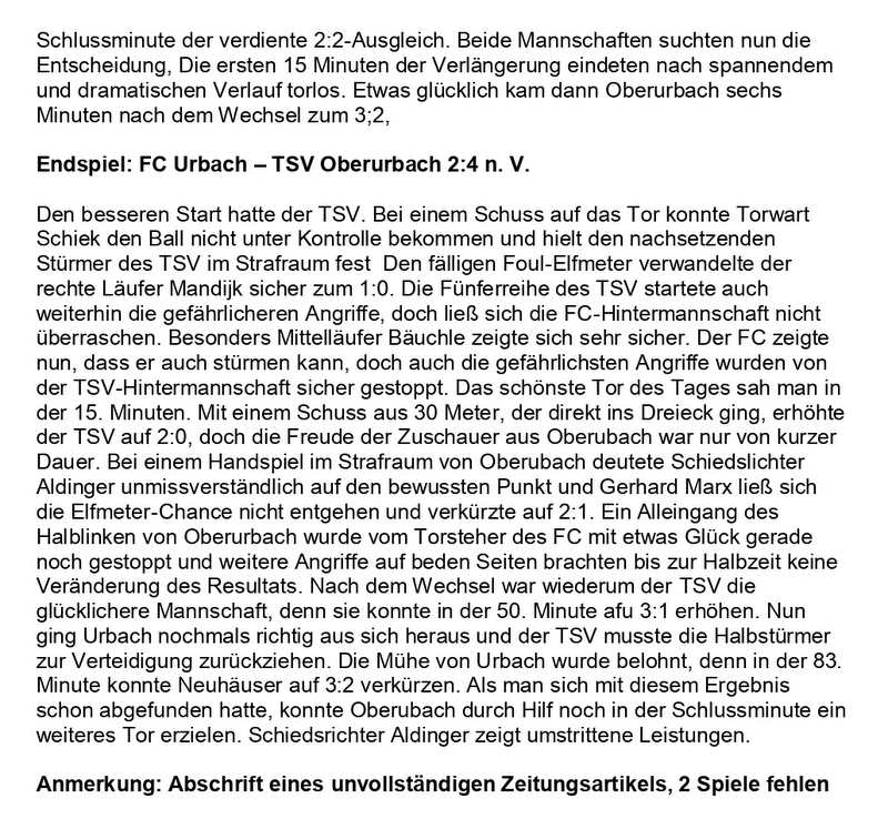 TSV Urbach Nachbarschaftsturnier 27.06. 28.06.1964 Seite 2