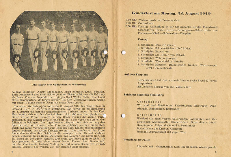 TSV Urbach Festschrift 50 Jahre 1949 Seite 6 und Seite 7