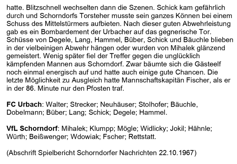 FCTV Urbach VfL Schorndorf Saison 1967 68 22.10.1967 Seite 2